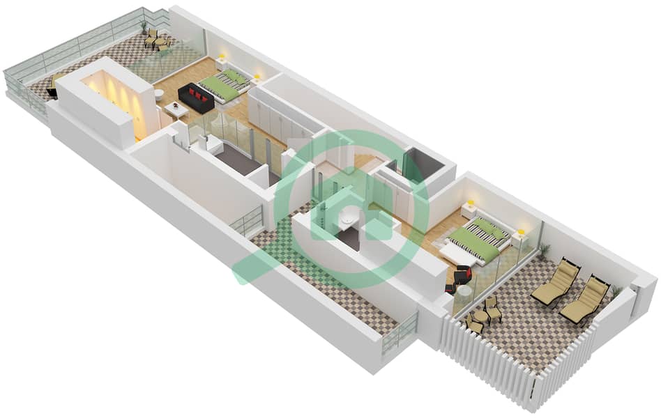 المخططات الطابقية لتصميم الوحدة MIDDLE فیلا 4 غرف نوم - بلاجيت 32 Unit Middle Floor Second interactive3D