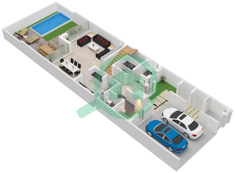 Бэй Виллас - Таунхаус 3 Cпальни планировка Тип/мера A-2 / UNIT 4 Type A-2 Unit 4 Floor Ground interactive3D