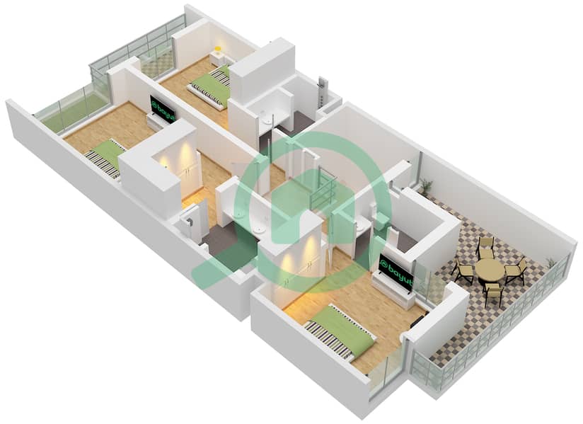 Бэй Виллас - Таунхаус 3 Cпальни планировка Тип/мера A-2 / UNIT 4 Type A-2 Unit 4 Floor First interactive3D