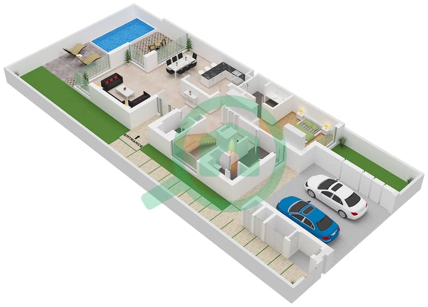 Бэй Виллас - Таунхаус 4 Cпальни планировка Тип/мера B-1 / UNIT 4 Type B-1 Unit 4 Floor Ground interactive3D