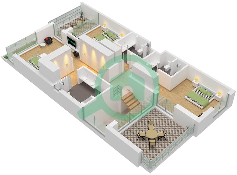 Бэй Виллас - Таунхаус 4 Cпальни планировка Тип/мера B-1 / UNIT 4 Type B-1 Unit 4 Floor First interactive3D