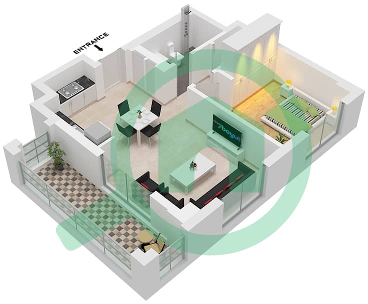 Саммер 2 - Апартамент 1 Спальня планировка Единица измерения 3 FLOOR 2,3,4,5,6 Unit 3 Floor 2,3,4,5,6 interactive3D