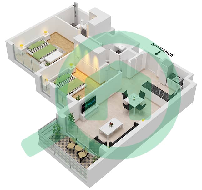 雷金特住宅区 - 2 卧室公寓类型N戶型图 Type N interactive3D