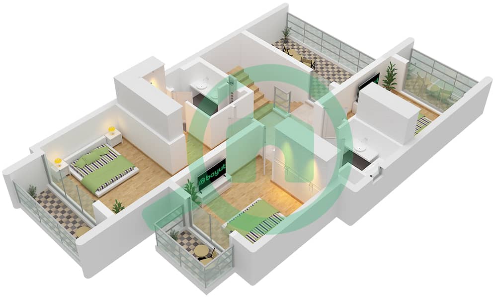 المخططات الطابقية لتصميم النموذج CLARA تاون هاوس 4 غرف نوم - ريفانا Type CLARA First Floor interactive3D