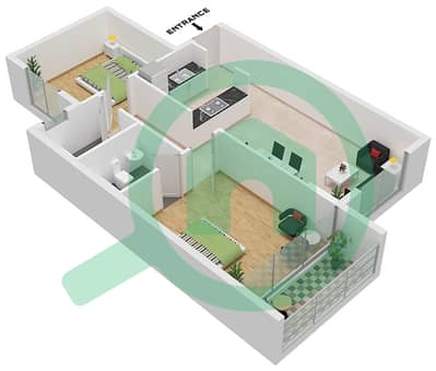 المخططات الطابقية لتصميم النموذج B2 شقة 2 غرفة نوم - بارادايس ليك B5