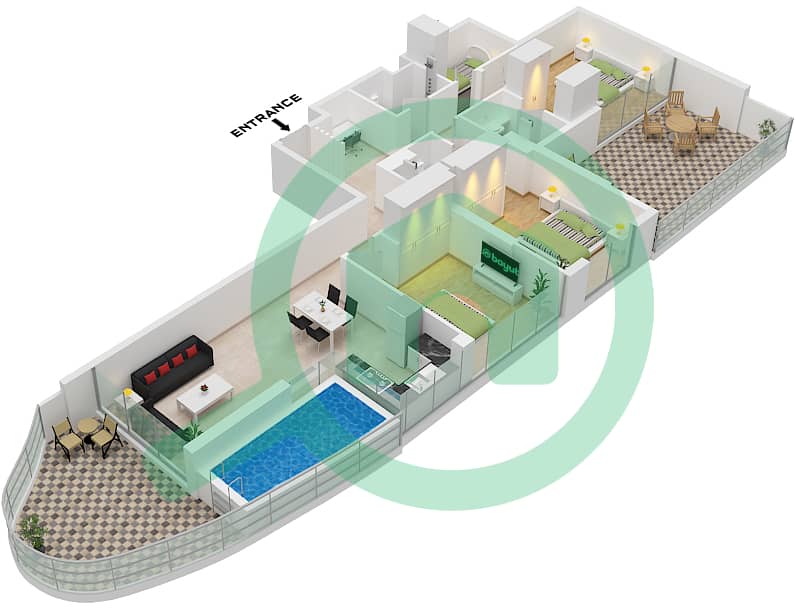 Oceanz 2 - 3 Bedroom Apartment Type/unit B / UNIT 1 Floor plan Type B Unit 1 Unit 29-40 interactive3D