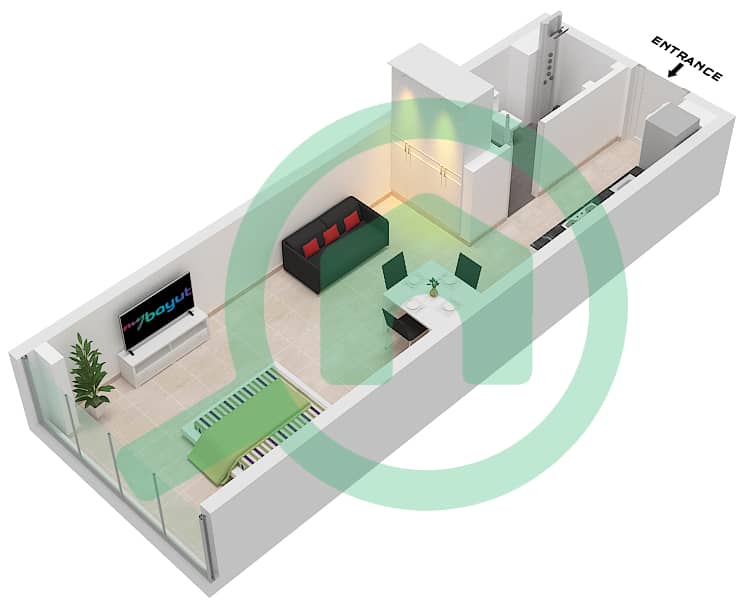 المخططات الطابقية لتصميم النموذج A شقة استوديو - مساكن احد Type A interactive3D