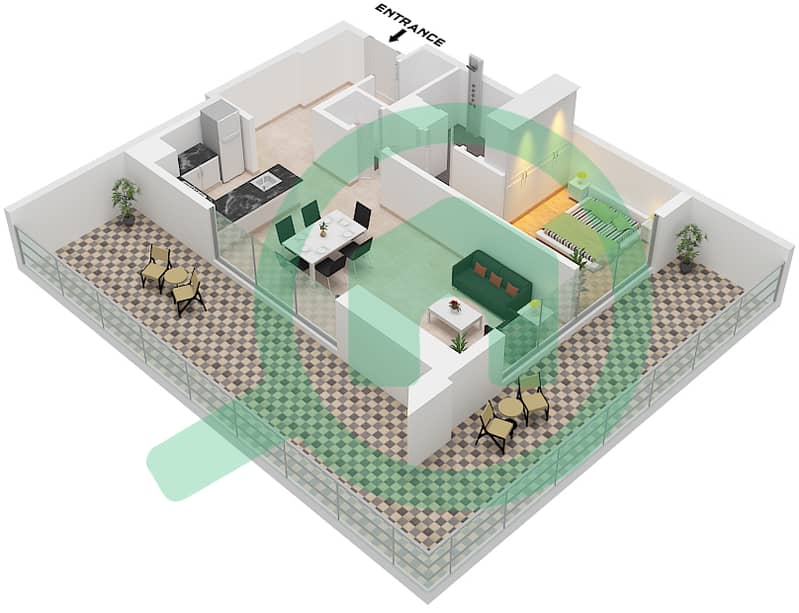 المخططات الطابقية لتصميم النموذج B2 شقة 1 غرفة نوم - مساكن احد Type B2 interactive3D