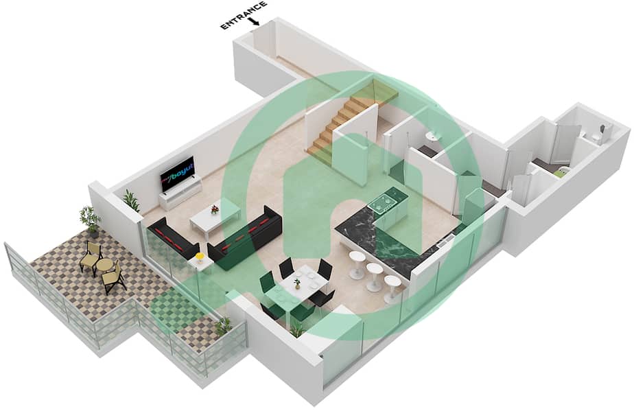 المخططات الطابقية لتصميم النموذج DP شقة 3 غرف نوم - مساكن احد Type DP interactive3D