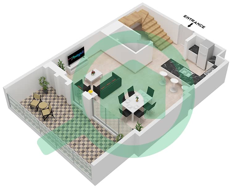 Ахад Резиденсес - Апартамент 2 Cпальни планировка Тип DPA Type DPA interactive3D