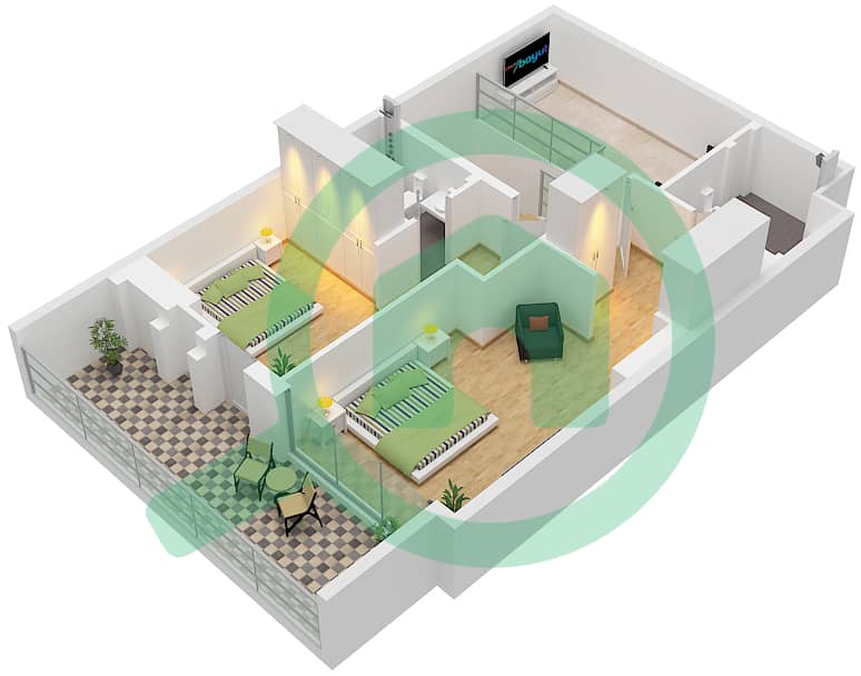 Ахад Резиденсес - Апартамент 2 Cпальни планировка Тип DPA Type DPA interactive3D