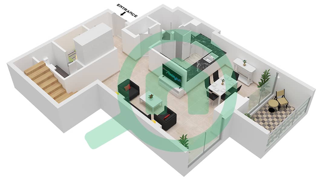 المخططات الطابقية لتصميم النموذج DPC شقة 2 غرفة نوم - مساكن احد Type DPC interactive3D