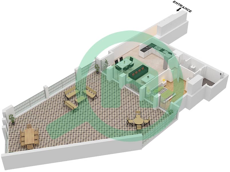 المخططات الطابقية لتصميم النموذج E شقة 1 غرفة نوم - مساكن احد Type E interactive3D