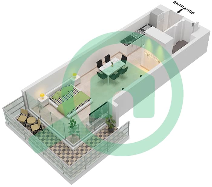 المخططات الطابقية لتصميم النموذج SB شقة استوديو - مساكن احد Type SB interactive3D