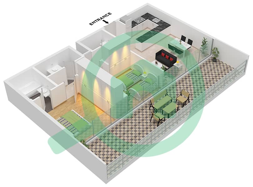 Icon Tower - Апартамент 2 Cпальни планировка Тип A Type A interactive3D