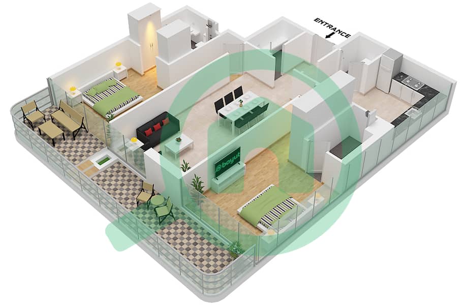 Reef 999 - 2 Bedroom Apartment Type 2 Floor plan Type 2 interactive3D