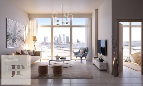 Studio for Sale in Al Jaddaf, Dubai - Creek views Living room. jpg