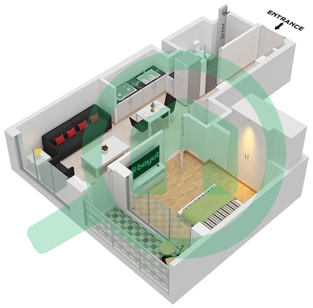 索巴一号大厦 B 座 - 1 卧室公寓类型／单位D/UNIT 5 FLOOR 8-11,14-17戶型图 Type D Unit 5 Floor 8-11,14-17,20-23,27-29,32-35,38-41,44-46 interactive3D