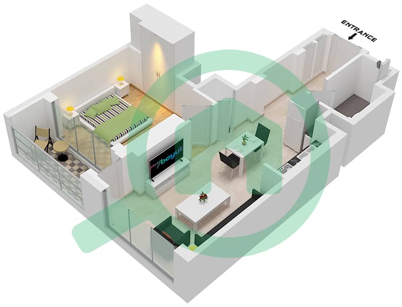 索巴一号大厦 B 座 - 1 卧室公寓类型／单位D VARIANT 1 / UNIT 5戶型图 Type D variant 1 Unit 5 Floor 8-11,14-17,20-23,27-29,32-35,38-41,44-46 interactive3D