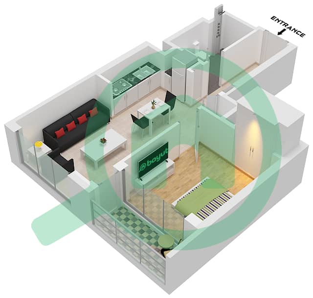 索巴一号大厦 B 座 - 1 卧室公寓类型／单位F/UNIT 4 FLOOR 8-11,14-17戶型图 Type F Unit 4 Floor 8-11,14-17,20-23,27-29,32-35,38-41,44-46 interactive3D