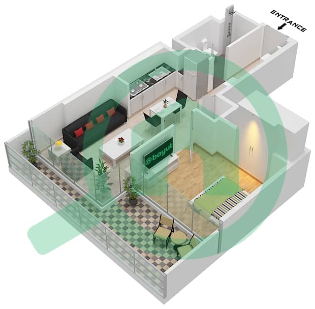 索巴一号大厦 B 座 - 1 卧室公寓类型／单位G / UNIT 6 FLOOR 12,18,24戶型图 Type G Unit 6 Floor 12,18,24,30,36,42 interactive3D
