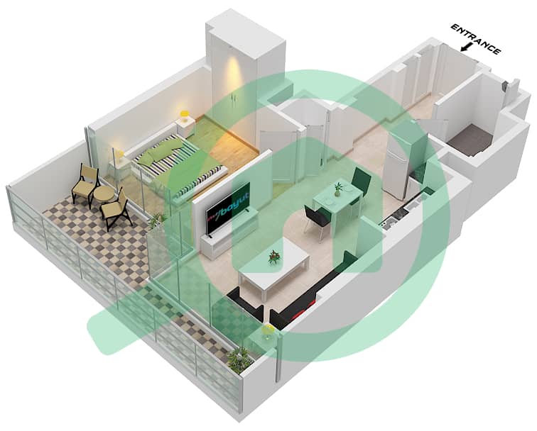 المخططات الطابقية لتصميم النموذج / الوحدة H / UNIT 3 FLOOR 12,18,24 شقة 1 غرفة نوم - شوبا وان برج B Type H Unit 3 Floor 12,18,24,36,42 interactive3D