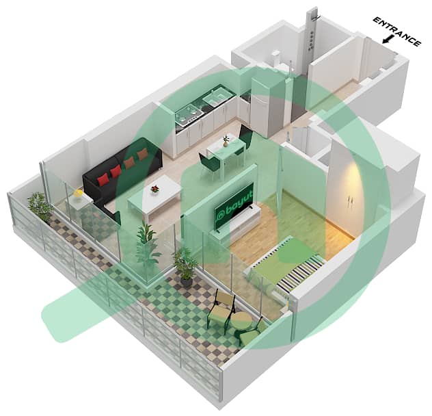 索巴一号大厦 B 座 - 1 卧室公寓类型／单位H VARIANT 1 / UNIT 3戶型图 Type H variant 1 Unit 3 Floor 12,18,24,30,36,42 interactive3D