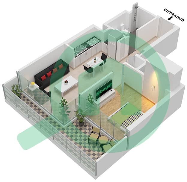 Sobha One Tower B - 1 Bedroom Apartment Type/unit J / UNIT 4 FLOOR 12,18,24 Floor plan Type J Unit 4 Floor 12,18,24,30,36,42 interactive3D