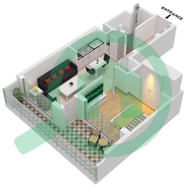 索巴一号大厦 B 座 - 1 卧室公寓类型／单位K / UNIT 6 FLOOR 13,19,31戶型图 Type K Unit 6 Floor 13,19,31,37,43 interactive3D