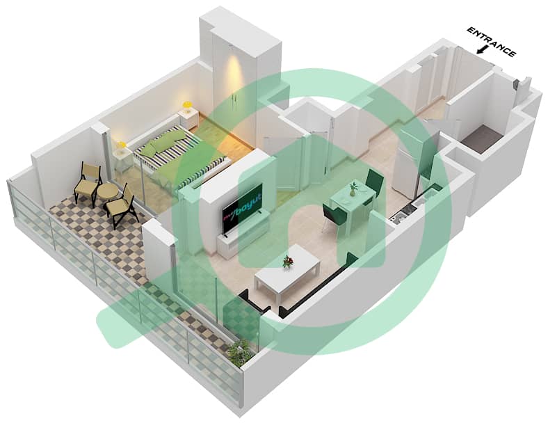 索巴一号大厦 B 座 - 1 卧室公寓类型／单位K  VARIANT 1 / UNIT 5戶型图 Type K variant 1 Unit 5 Floor 13,19,31,37,43 interactive3D