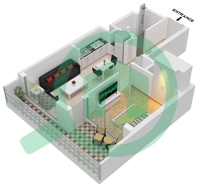 المخططات الطابقية لتصميم النموذج / الوحدة M / UNIT 4 FLOOR 13,19,31 شقة 1 غرفة نوم - شوبا وان برج B Type M Unit 4 Floor 13,19,31,37,43 interactive3D