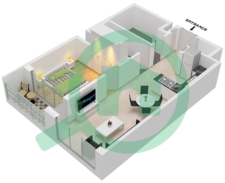 Sobha One Tower B - 1 Bedroom Apartment Type/unit A / UNIT 11,13 FLOOR 8-11 Floor plan Type A Unit 11,13 Floor 8-11,14-17,20-23,27-29,32-35,38-41,44-46 interactive3D