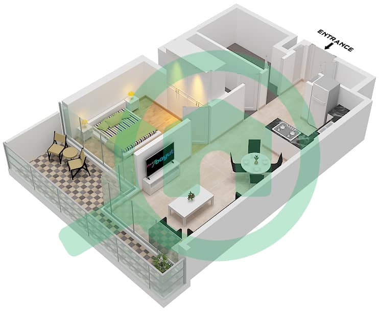 索巴一号大厦 B 座 - 1 卧室公寓类型／单位C/UNIT 11,13 FLOOR 12,18戶型图 Type C Unit 11,13 Floor 12,18,24,30,36,42 interactive3D