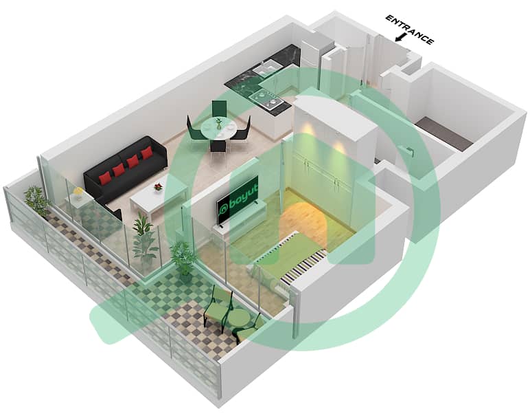 Sobha One Tower B - 1 Bedroom Apartment Type/unit C VARIANT 1 / UNIT 12 Floor plan Type C variant 1 Unit 12 Floor 12,18,24,30,36,42 interactive3D