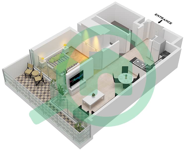 索巴一号大厦 B 座 - 1 卧室公寓类型／单位C VARIANT 2 / UNIT 1戶型图 Type C variant 2 Unit 1 Floor 12,18,24,30,36,42 interactive3D