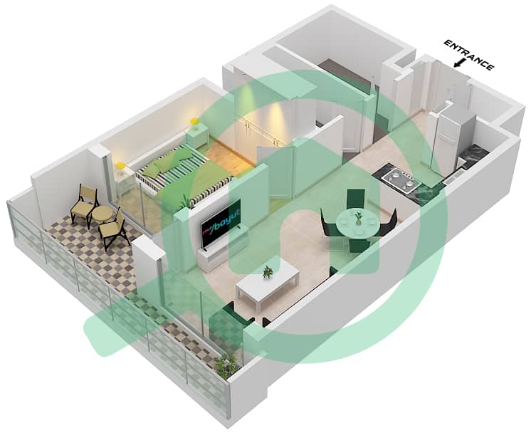 Sobha One Tower B - 1 Bedroom Apartment Type/unit E VARIANT 2 / UNIT 11,1 Floor plan Type E,E variant 2 Unit 11,1 Floor 13,19,31,37,43 Unit 13 Floor 19,31,43 interactive3D