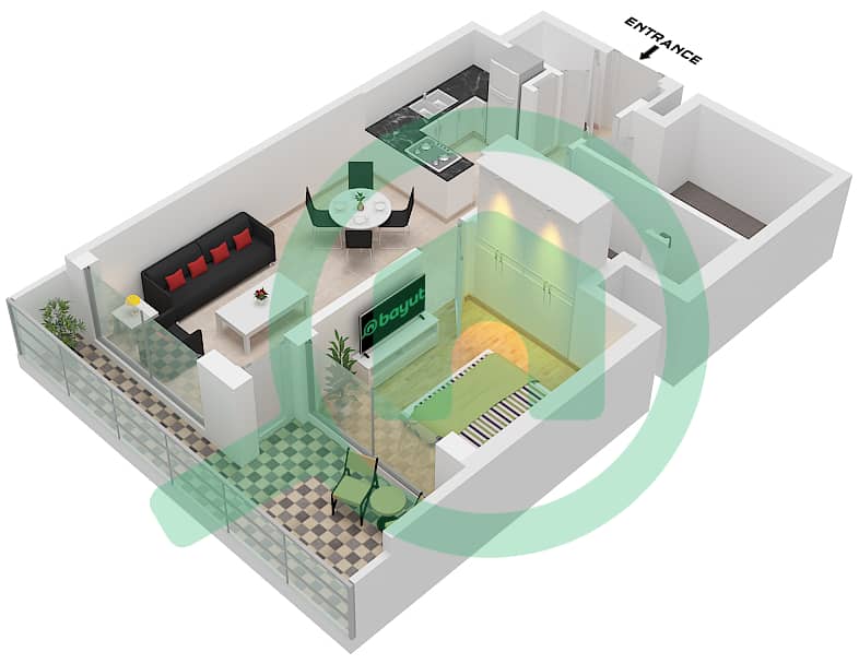 Sobha One Tower B - 1 Bedroom Apartment Type/unit E VARIANT 1 / UNIT 12 Floor plan Type E variant 1 Unit 12 Floor 13,19,31,37,43 Type F Unit 14 Floor 19,31,43 interactive3D