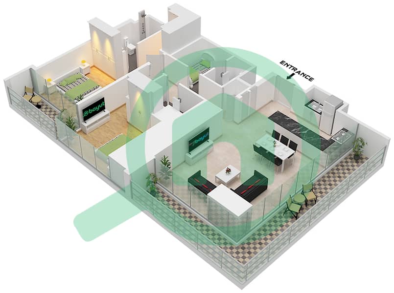 索巴一号大厦 B 座 - 2 卧室公寓类型／单位C VARIANT 1 / UNIT 8戶型图 Type C variant 1 Unit 8 Floor 14-17,27-29,38-41 interactive3D