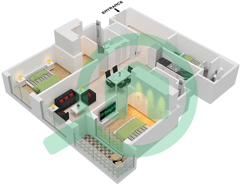 Sobha One Tower B - 2 Bedroom Apartment Type/unit F / UNIT 15 FLOOR 8-11,20 Floor plan Type F Unit 15 Floor 8-11,20-23,32-35,44-46 interactive3D