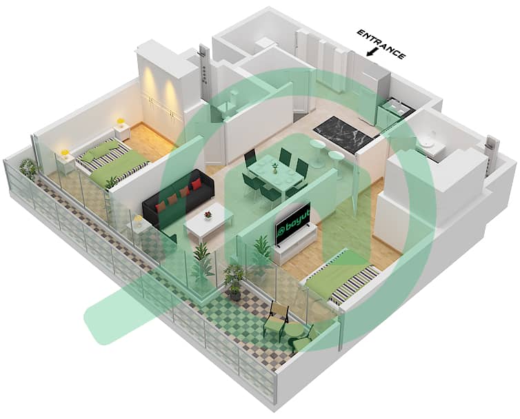 索巴一号大厦 B 座 - 2 卧室公寓类型／单位L / UNIT 9-10 FLOOR 12,18戶型图 Type L Unit 9-10 Floor 12,18,24,30,36,42 interactive3D