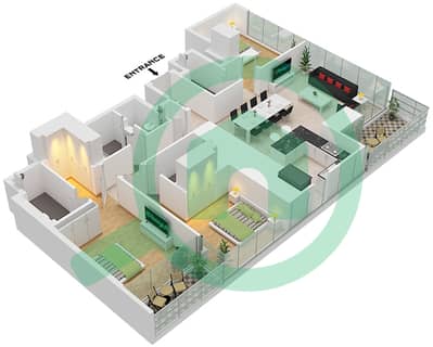 Собха Ван Тауэр Б - Апартамент 3 Cпальни планировка Тип/мера B/UNIT 8 FLOOR 8-11,20-23