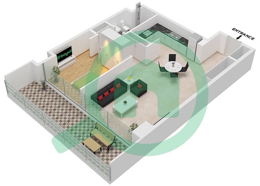 Cape Hayat Tower 1 - 1 Bedroom Apartment Type/unit 5 MIDDLE/UNIT 1 FLOOR 1 Floor plan "Type 5 Middle 
Unit 1 Floor 1-3 
Unit 14 Floor 1-3" interactive3D