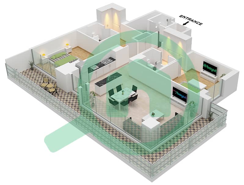 Cape Hayat Tower 1 - 2 Bedroom Apartment Type/unit 1 CORNER/UNIT 2 FLOOR 4 Floor plan "Type 1 Corner 
Unit 2 Floor 4-8
Unit 11 Floor 4-8" interactive3D