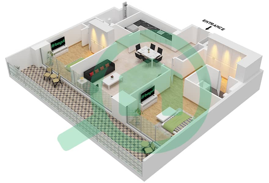 Cape Hayat Tower 2 - 2 Bedroom Apartment Type/unit 2 MIDDLE / UNIT 1 FLOOR 4 Floor plan "Type 2 Middle 
Unit 1 Floor 4-19
Unit 12 Floor 4-19" interactive3D