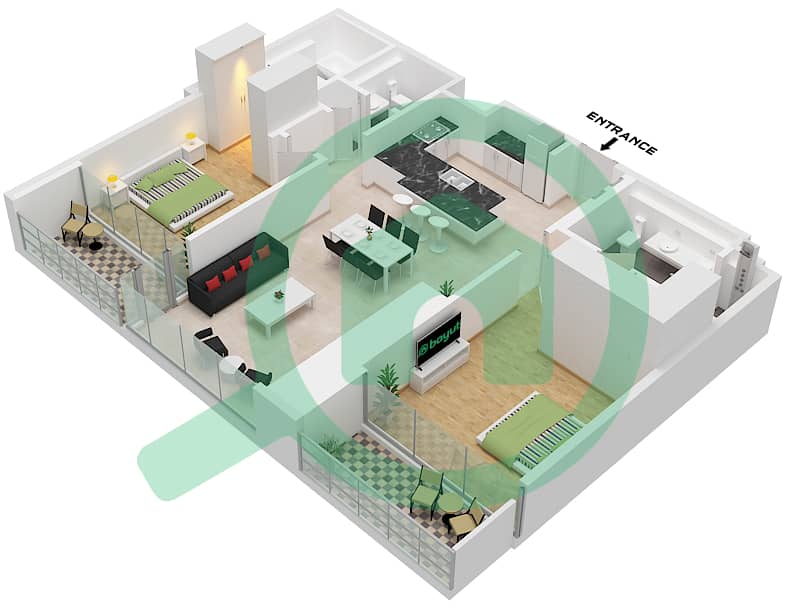 المخططات الطابقية لتصميم النموذج / الوحدة B / UNIT 5,7 FLOOR 3-16 شقة 2 غرفة نوم - ون ريفر بوينت Type B Unit 5 Floor 3-7
Unit 7 Floor 8-16 interactive3D