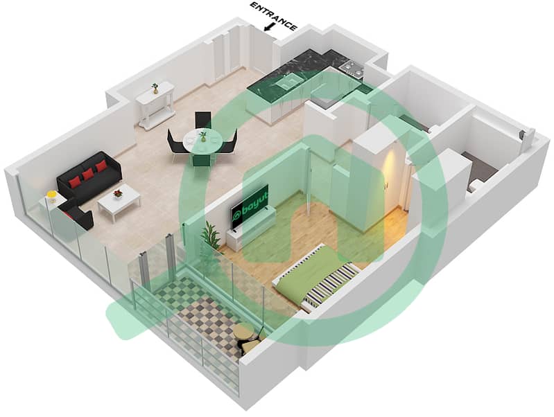المخططات الطابقية لتصميم النموذج / الوحدة A/UNIT 1,3 FLOOR 3-16,18 شقة 1 غرفة نوم - ون ريفر بوينت Type A Unit 1 Floor 3-7 
Unit 3 Floor 8-16,18-36 interactive3D