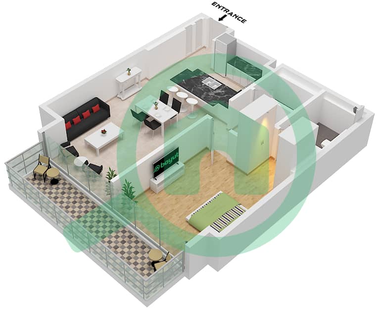 المخططات الطابقية لتصميم النموذج / الوحدة B/UNIT 3,5 FLOOR 3-16,18 شقة 1 غرفة نوم - ون ريفر بوينت Type B Unit 3 Floor 3-7 
Unit 5 Floor 8-16,18-36 interactive3D