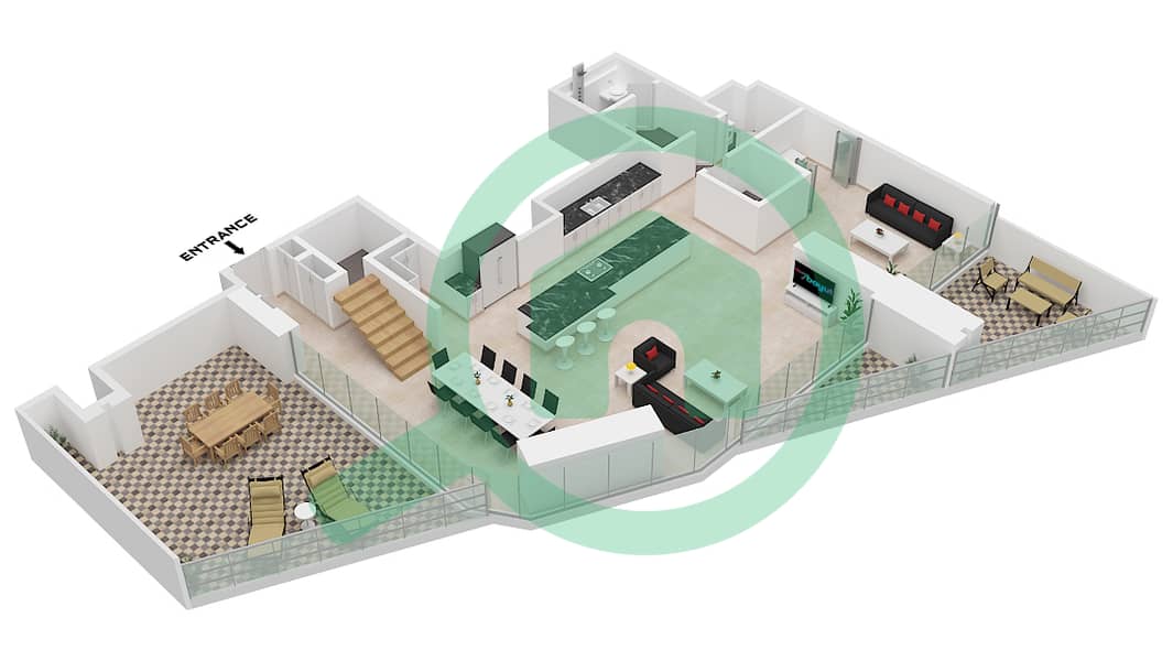 المخططات الطابقية لتصميم النموذج / الوحدة A / UNIT 5 FLOOR 1 شقة 3 غرف نوم - ون ريفر بوينت Type A Unit 5 Floor Lower 1 interactive3D