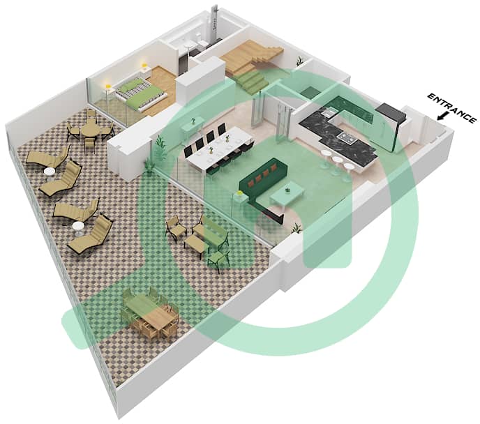 المخططات الطابقية لتصميم النموذج / الوحدة B / UNIT 4 FLOOR 1 شقة 3 غرف نوم - ون ريفر بوينت Type B Unit 4 Floor Lower 1 interactive3D