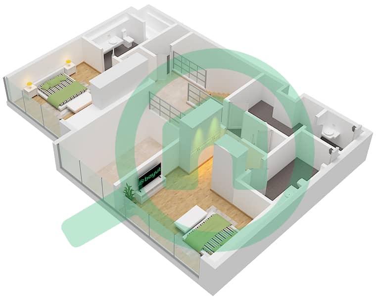 المخططات الطابقية لتصميم النموذج / الوحدة B / UNIT 4 FLOOR 1 شقة 3 غرف نوم - ون ريفر بوينت Type B Unit 4 Floor Upper 1 interactive3D